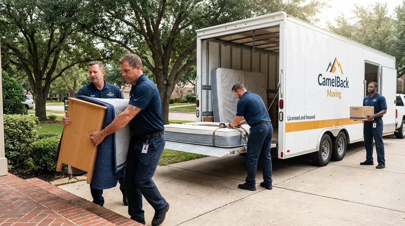 Crew loading residential truck for cross-state move from Woodsfield, OH